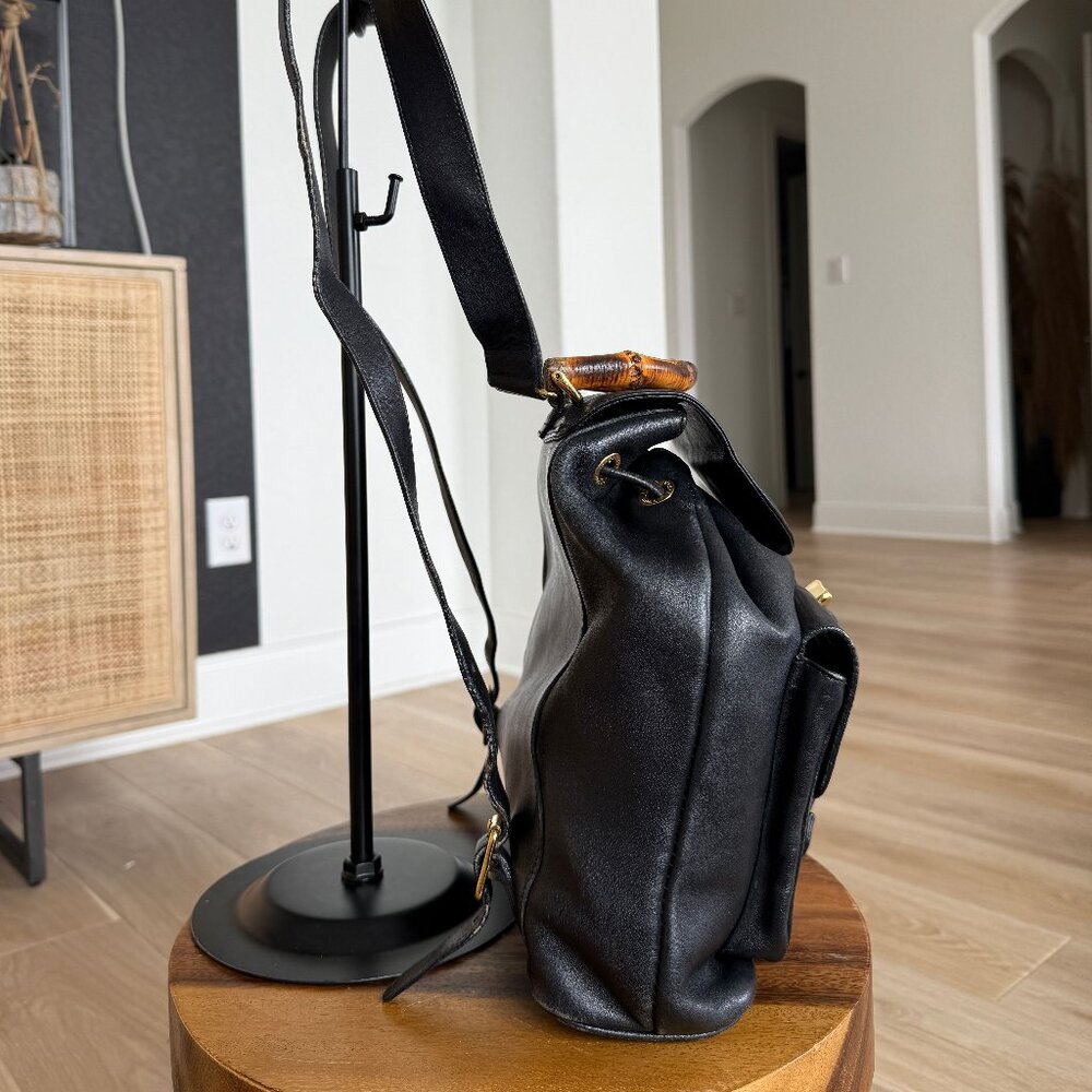 Gucci Bamboo Handle Black Leather Backpack - Picture 3 of 10